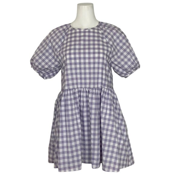 Hill House The Adeline Dress XS Lilac Jacquard Check Mini A-Line Summer Coastal - Picture 1 of 12